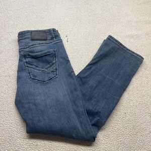 BKE Jeans Mens 33x31 Blue Tyler Straight Leg Contrast Stitch Whiskered Denim